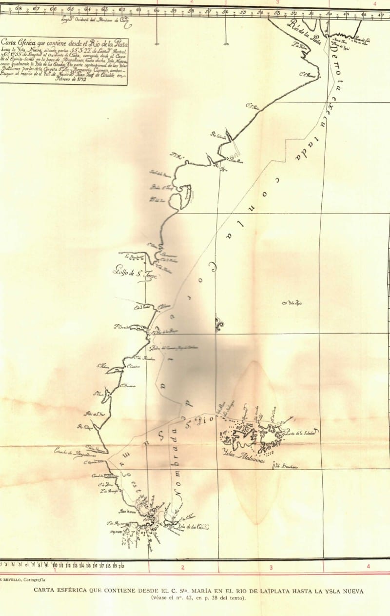 42.- Carta esferica que contiene desde el C.Santa María en el Río de la plata hasta la Ysla Nueva. (1792)