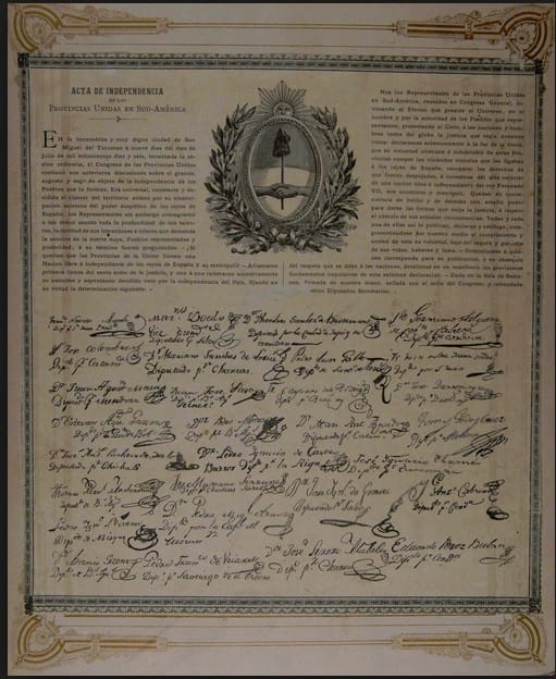 Declaración de Independencia de las Provincias Unidas en Sud América.