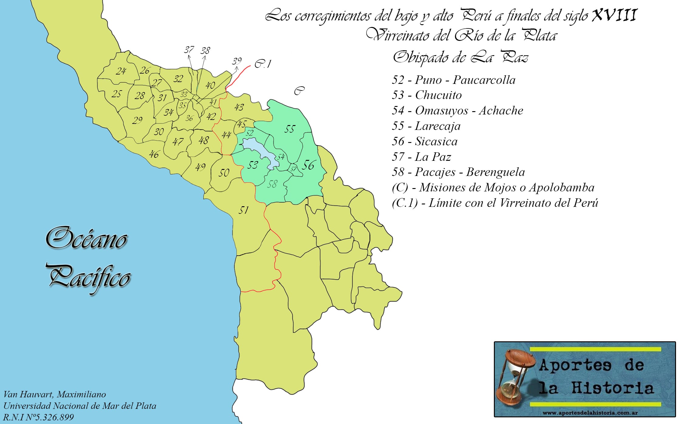 Los corregimientos del Bajo y Alto Perú a finales del  siglo XVIII: Virreinato de Buenos Aires, Audiencia de Chuquisaca, Obispado de La Paz.