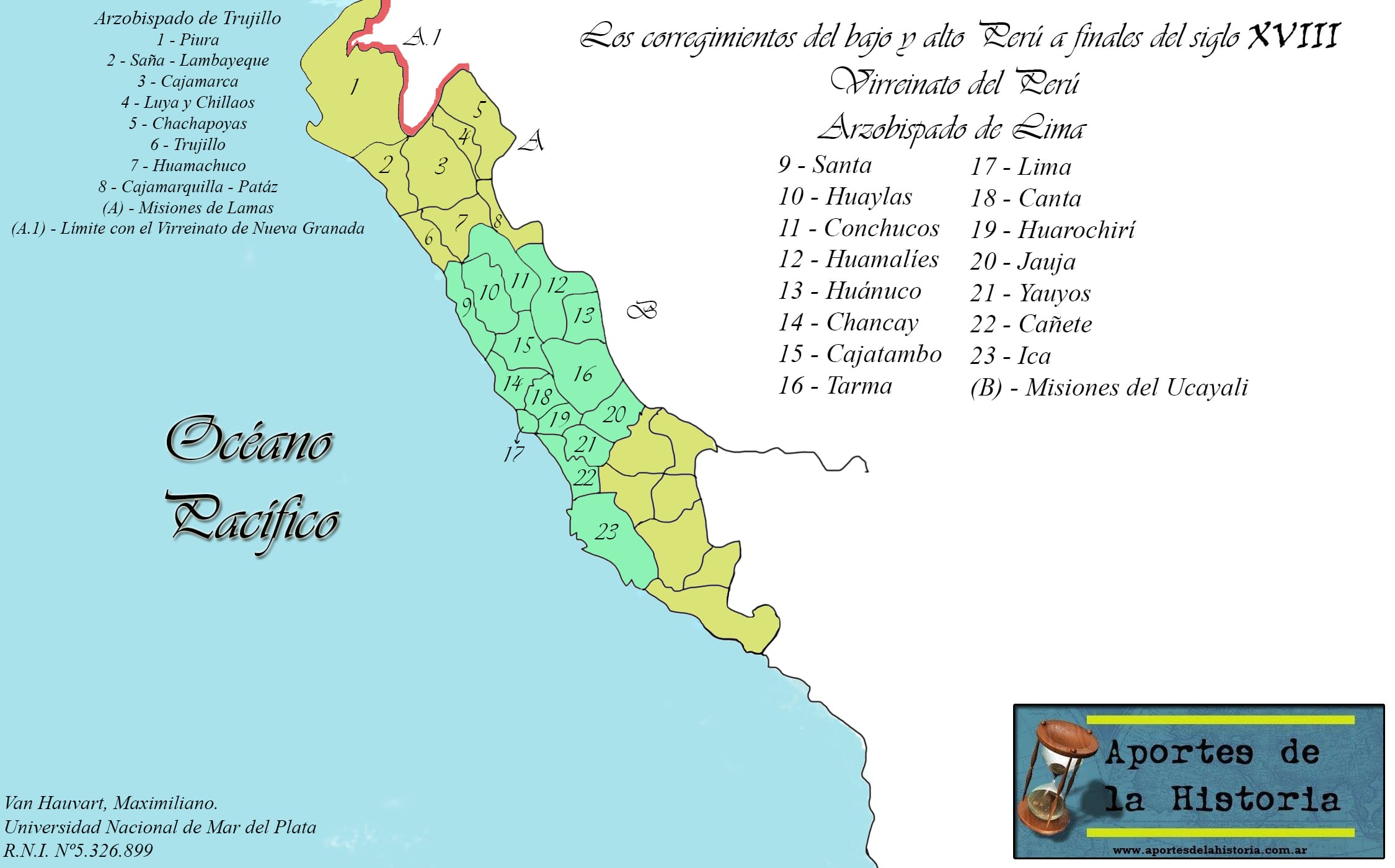 Mapas sobre los corregimientos del bajo y alto Perú a finales del siglo XVIII: Obispados y Arzobispados.