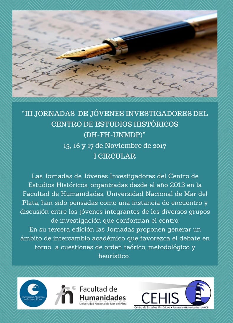 III Jornadas de jóvenes investigadores del Centro de Estudios Históricos (DH-FH-UNMdP). Primera circular.