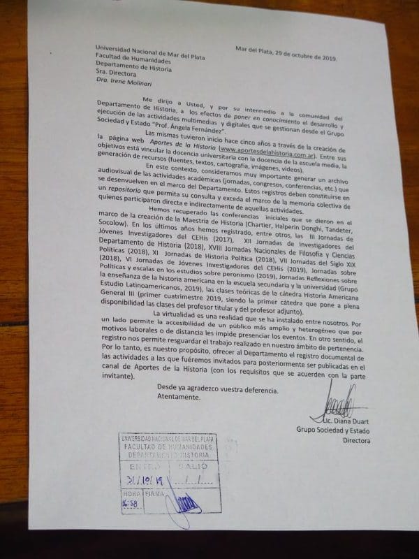 Registrar y Documentar. Presentación al Departamento de Historia, FH, UNMdP.