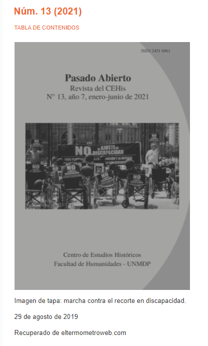 Pasado Abierto, Revista del CEHis, Número 13, año 7, Enero-Junio 2021.