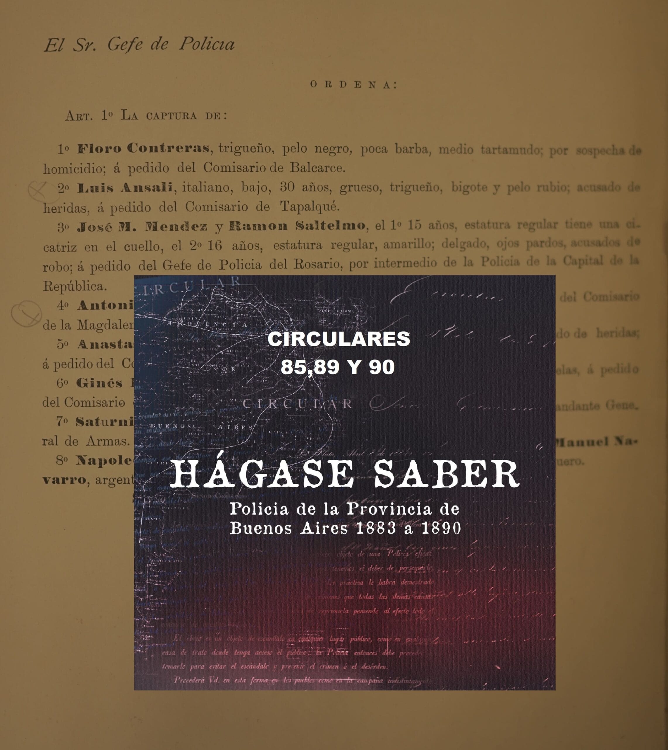 Comisaría de Órdenes de la Policía de la Provincia de Buenos Aires (1883-1890). Circulares 85,89 y 90.